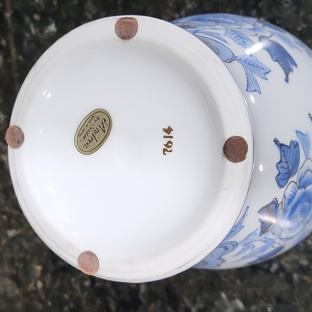 Viintage Gorgeous Andrea by Sadek Floral Ginger Jar #7614 Blue Gold and White - Picture 7 of 8